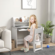 Kids Desk and Chair Set with Storage for Homework and Craft Ages 5 to 8 Years, Grey