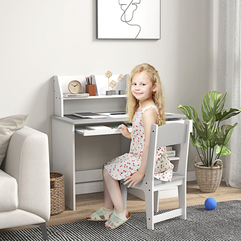 Kids Desk and Chair Set with Storage for Homework and Craft Ages 5 to 8 Years, Grey