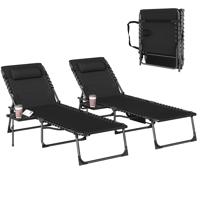 Adjustable Garden Sun Loungers Set of 2 with Side Table and Pillow for Outdoor Relaxing Outsunny