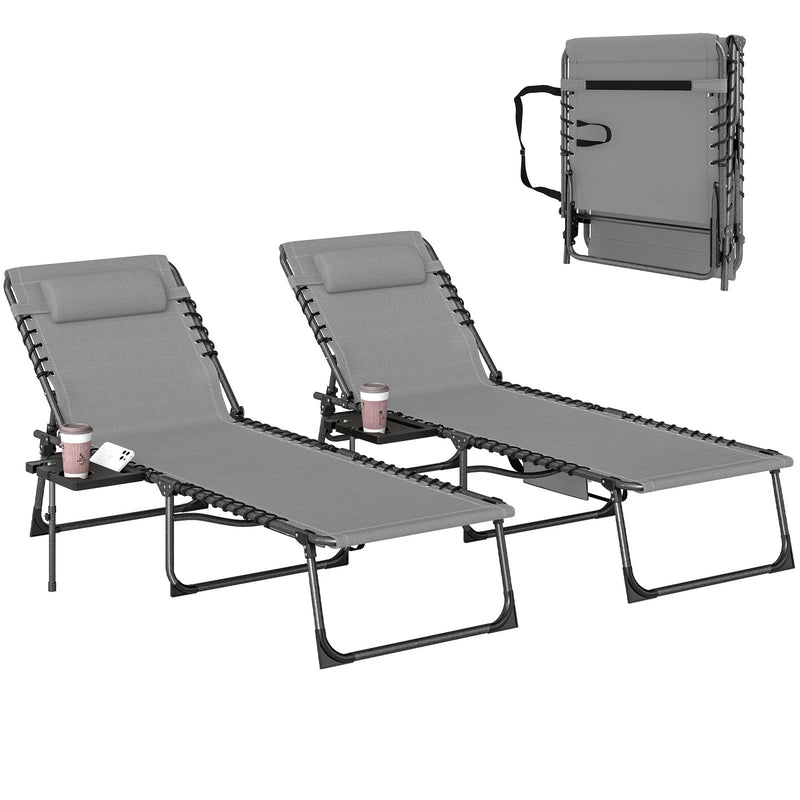Adjustable Garden Sun Loungers Set of 2 with Side Table and Pillow for Outdoor Relaxing Outsunny