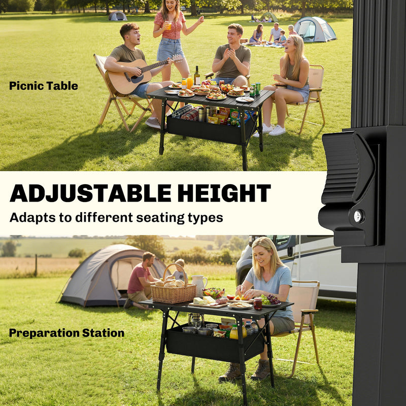 Foldable Outdoor Table with Storage Basket for Picnics and Camping Black