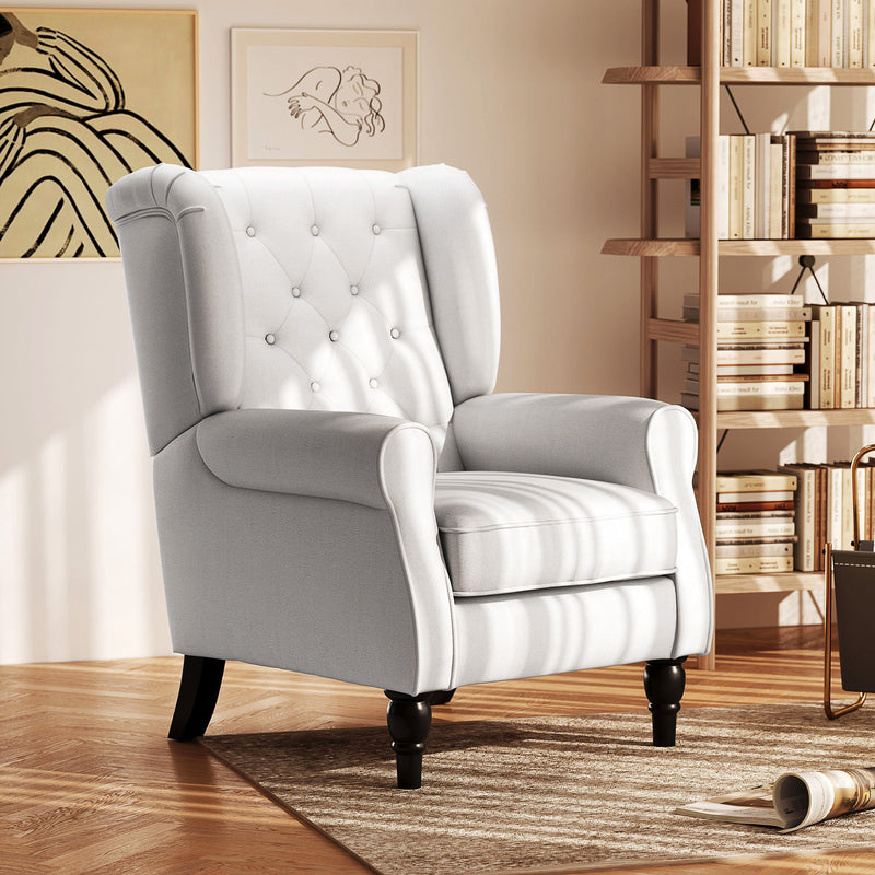 Wingback Accent Chair With Button Tufted Back For Living Room Or Bedroom, Cream White