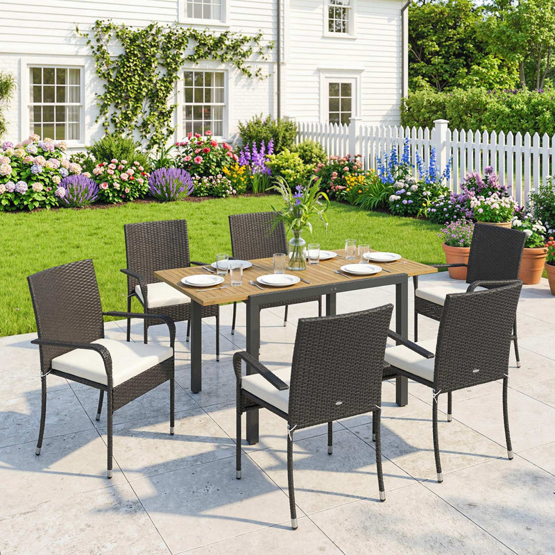 7 Piece Garden Dining Set with Extendable Table and Stackable Chairs for Flexible Outdoor Seating