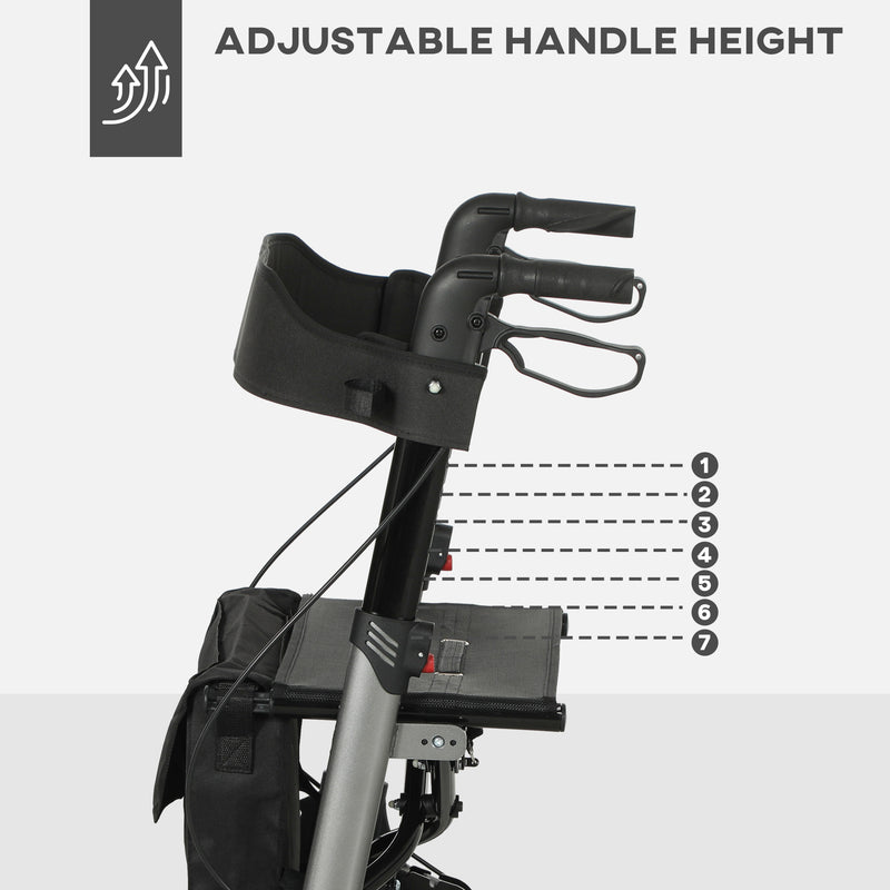 4 Wheel Folding Rollator Walker with Seat Bag and Dual Brakes for Seniors and Disabled by HOMCOM AOSOM