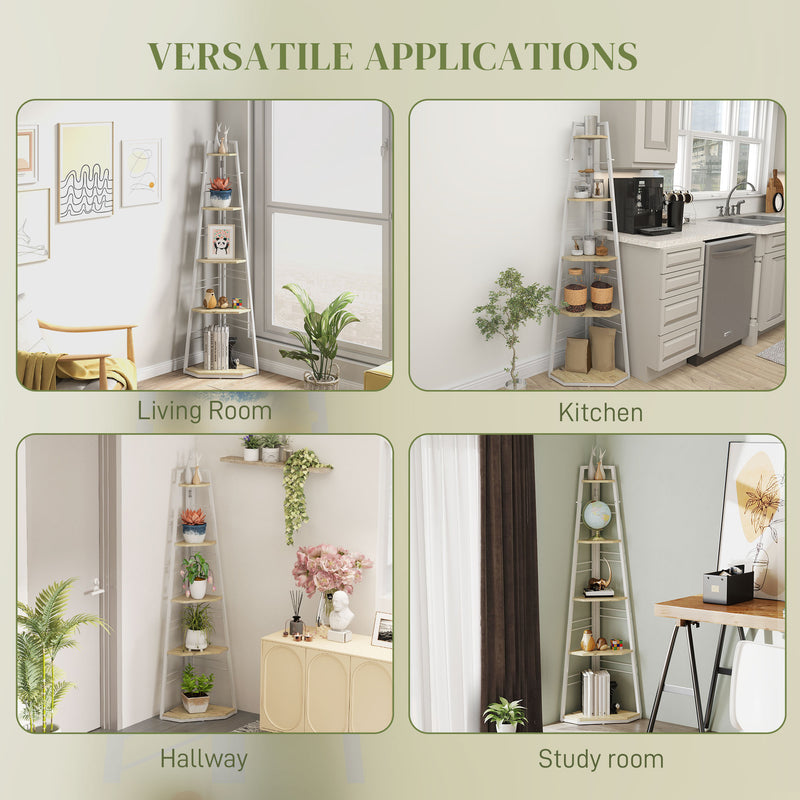 White Wood Effect Five Tier Corner Shelf for Home or Office Storage