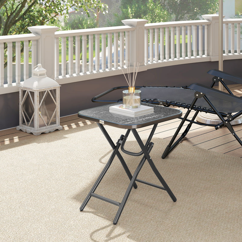 Folding Garden Side Table with Ripple Glass Top for Patios and Balconies Black