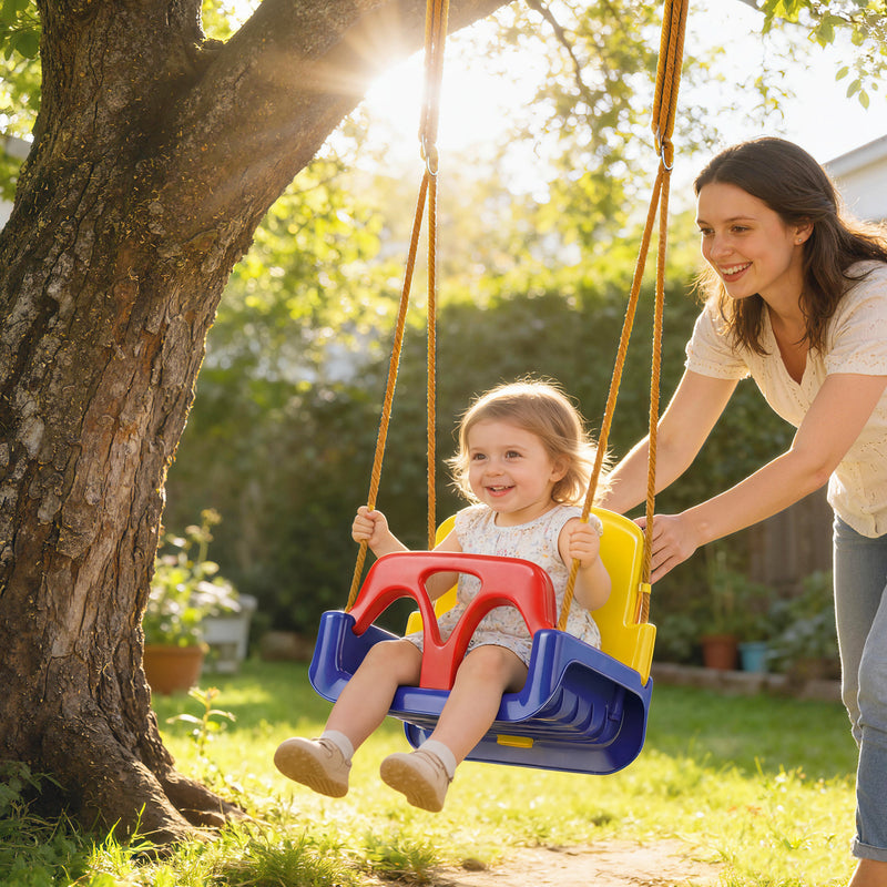 Kids Swing Seat With Adjustable Ropes and Safety Harness for Garden or Indoor Use Multicolour AOSOM