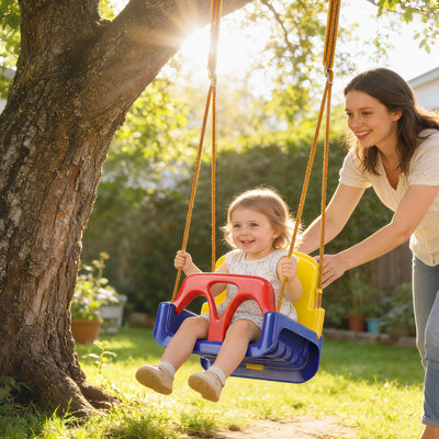 Kids Swing Seat With Adjustable Ropes and Safety Harness for Garden or Indoor Use Multicolour AOSOM