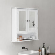 White Wall Mounted Bathroom Cabinet With Mirror And Adjustable Shelves For Storage