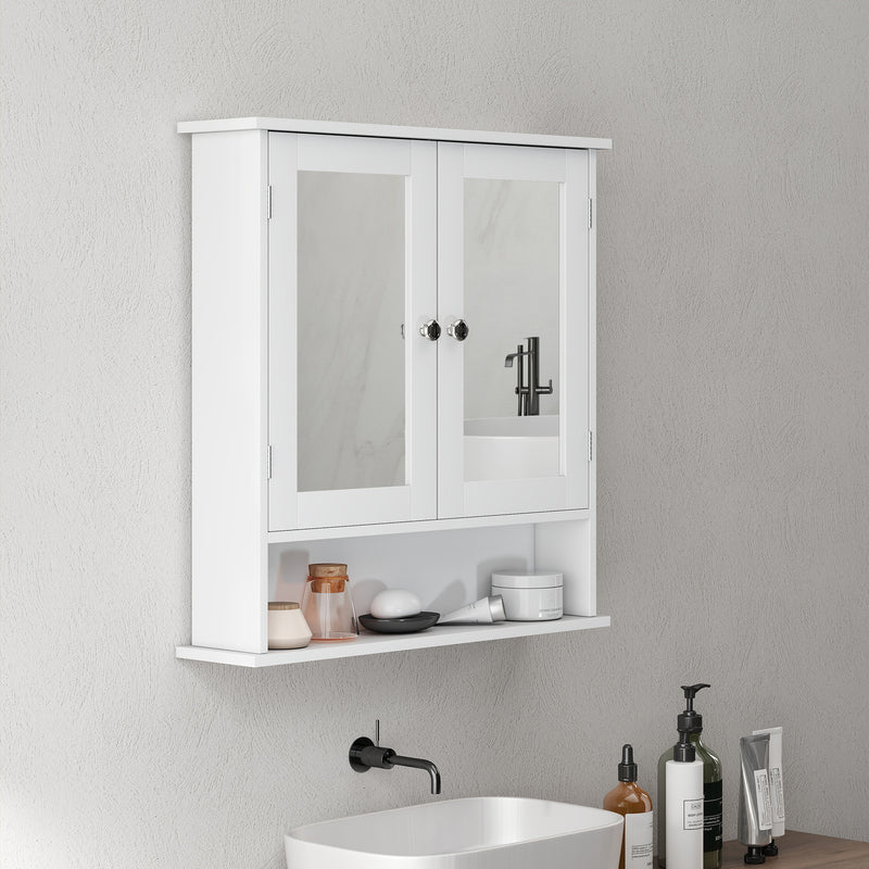 White Wall Mounted Bathroom Cabinet With Mirror And Adjustable Shelves For Storage