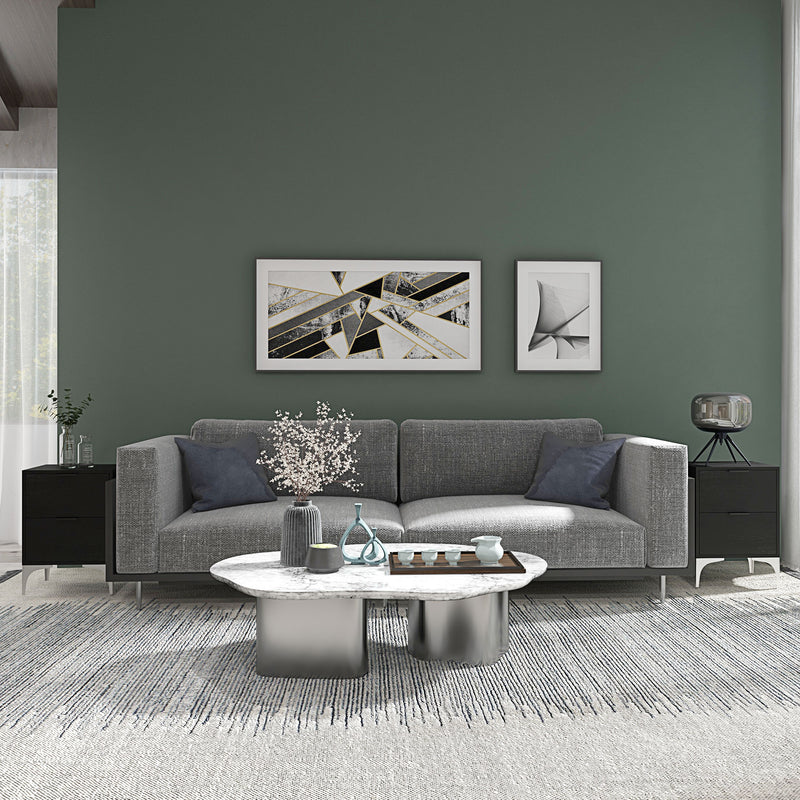 Set of Two Wooden Bedside Tables with Storage and Steel Frame for Bedroom, Black