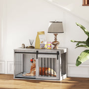 Large Dog Crate Furniture with Removable Cushion and Wide Top Surface for Storage Grey