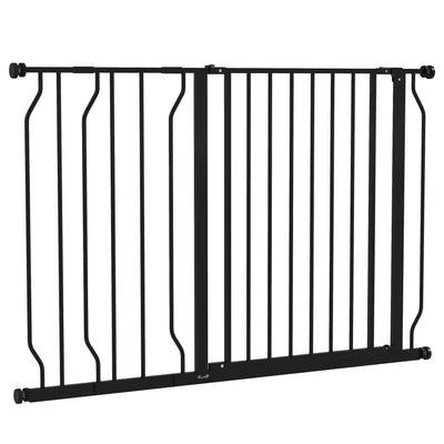 Extra Wide Dog Safety Gate with Walk Through Door for Stairways and Hallways Black