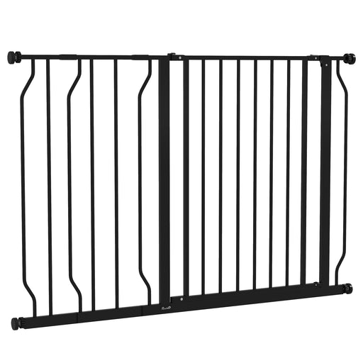 Extra Wide Dog Safety Gate with Walk Through Door for Stairways and Hallways Black