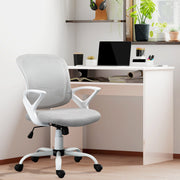 Home Office Chair and Computer Desk Set With Storage Shelf for Study or Work, White and Grey