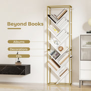 Modern Bookcase For Living Room Organisation - 10 Tiers - Gold Metal Frame With Angled White Shelves Homcom