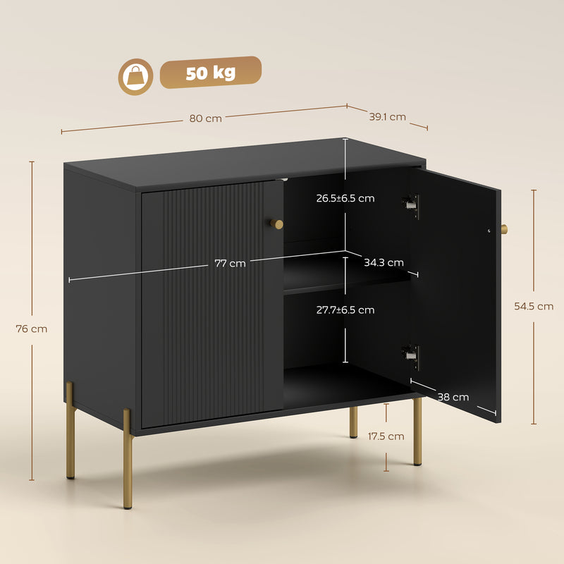 Sideboard with Adjustable Shelf and Raised Legs for Easy Cleaning Black Gold Tone