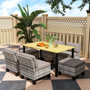 Grey 6 Seater Rattan Patio Dining Set with Cushions and Slatted Table by Outsunny