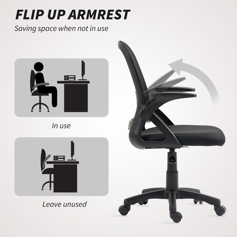 Ergonomic Mesh Office Chair With Lumbar Support and Flip Up Arms for Home or Office Black