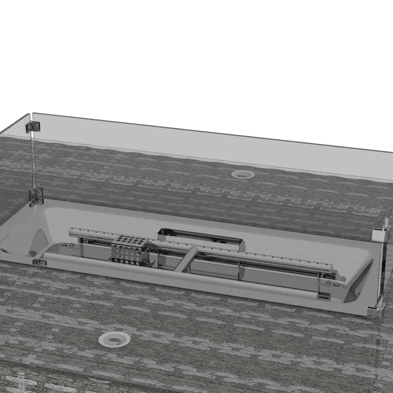 Image of a 6 Seat Rattan Patio Set, Dining Table With Fire Pit in Middle, Grey