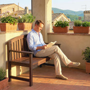 Wooden Garden Bench for Two with Curved Back and Armrests for Outdoor Comfort Carbonised Finish Outsunny