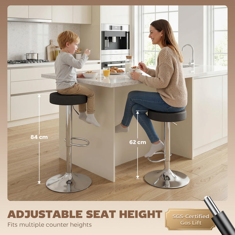 Adjustable Backless Bar Stools Set of 2 Space Saving Kitchen Island Seating Black Homcom