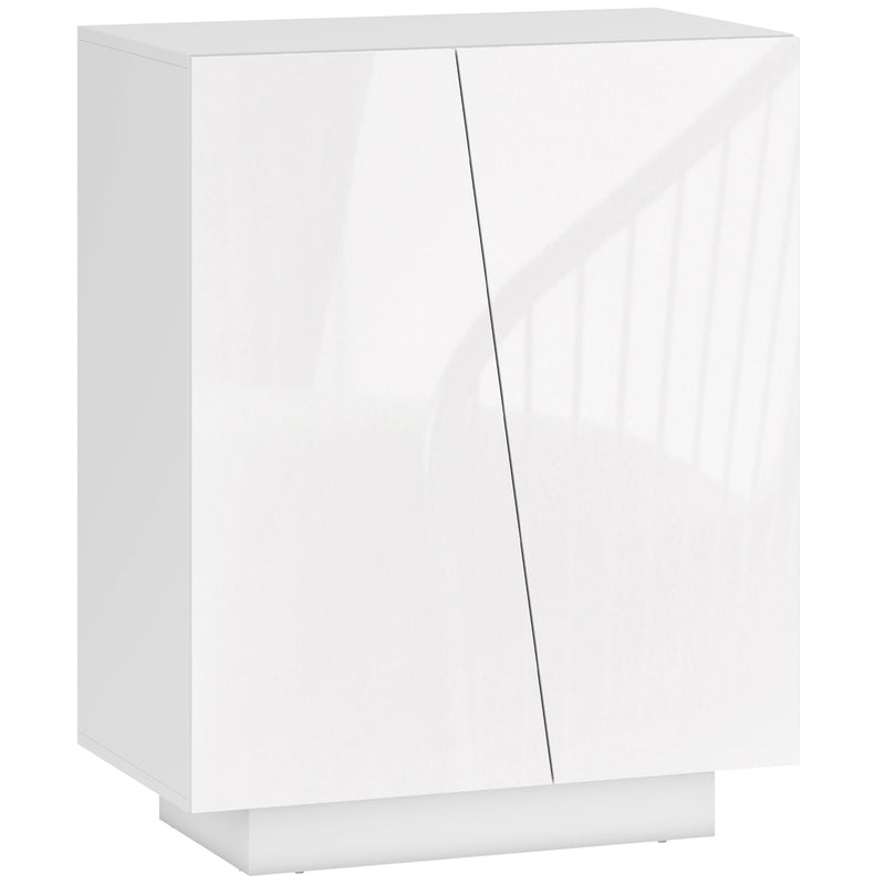 White Glossy Hallway Storage Cabinet with Adjustable Shelves for Shoes and Essentials, 70 x 40 x 88cm