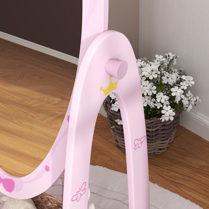 Kids Full Length Rotating Mirror With Storage Shelf Pink by AIYAPLAY