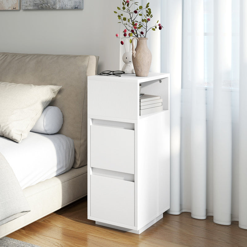 Slim Bedside Table with Drawers and Open Shelf for Small Bedrooms