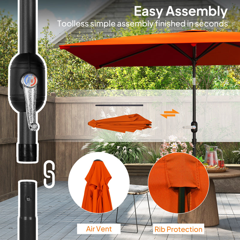 Orange 3x2m Rectangular Patio Parasol with Tilt Crank Aluminium Canopy by Outsunny