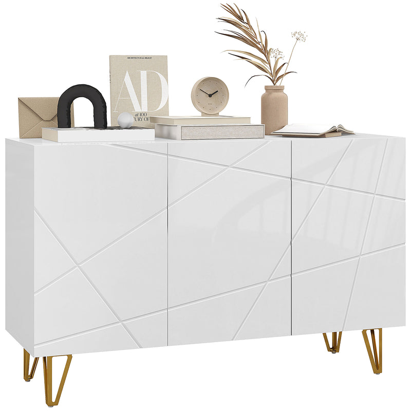 White High Gloss Sideboard Cabinet with Metal Hairpin Legs for Living Room Storage