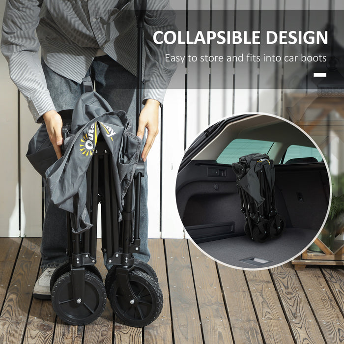 120L Folding Garden Trolley Cart with Wheels and Adjustable Handle for Camping and Beach by Outsunny
