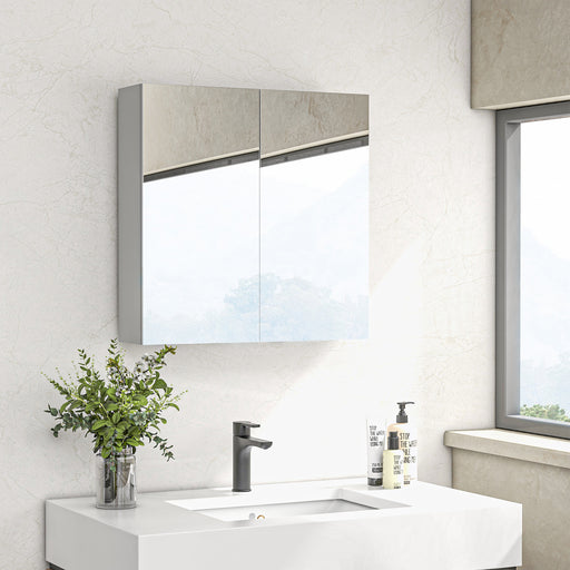 Wall Mounted Bathroom Mirror Cabinet With Adjustable Shelf For Storage, High Gloss White