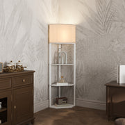 White Three-Shelf Corner Floor Lamp with Soft Lighting by HOMCOM