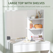 Dressing Table with Mirror and Hidden Storage for Bedroom Organisation, White