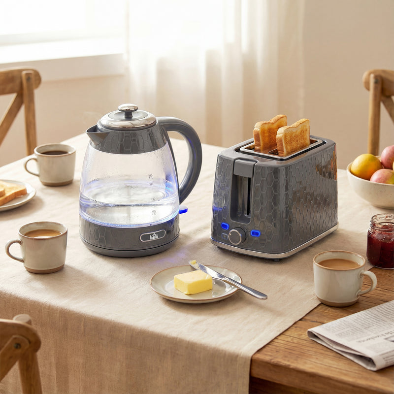 Kettle and Toaster Set 17L Fast Boil Kettle and 2 Slice Toaster with Browning Control Grey AOSOM