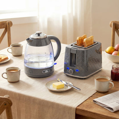 Kettle and Toaster Set 17L Fast Boil Kettle and 2 Slice Toaster with Browning Control Grey AOSOM