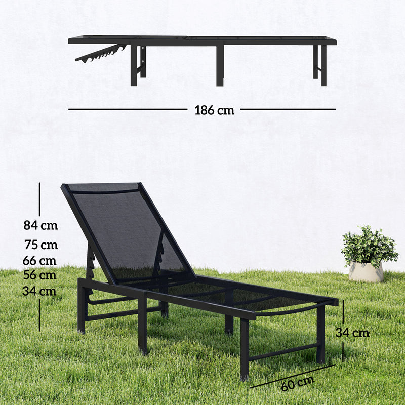 Adjustable Sun Lounger for Outdoor Relaxing with Breathable Seat and Steel Frame, Black Outsunny