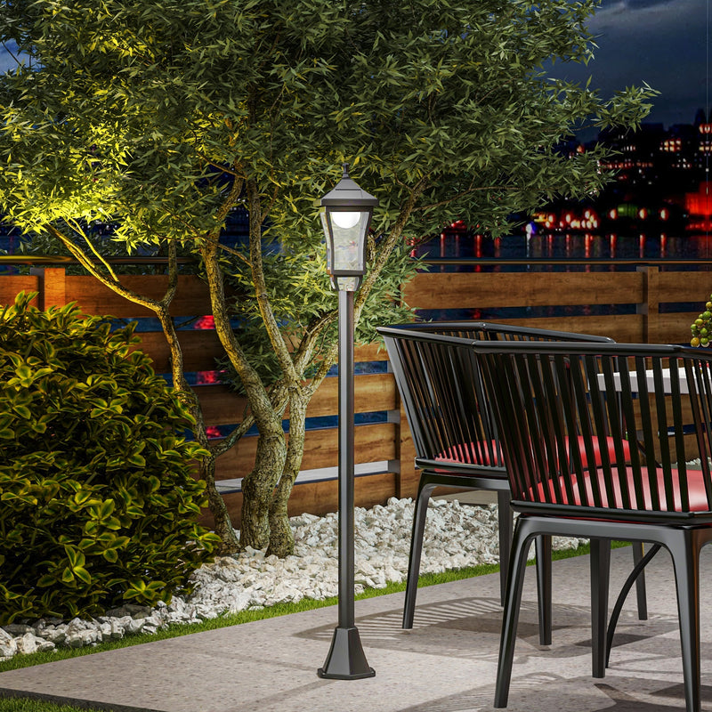 Solar Garden Lamp Post Light with LED Cool White Glow for Pathway or Patio Use Black