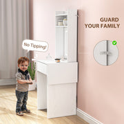 Compact Vanity Desk with LED Mirror Drop Leaf and Storage Shelves for Bedroom, White