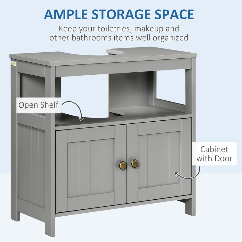 Under Sink Bathroom Cabinet with Double Doors and Shelves for Compact Storage Light Grey