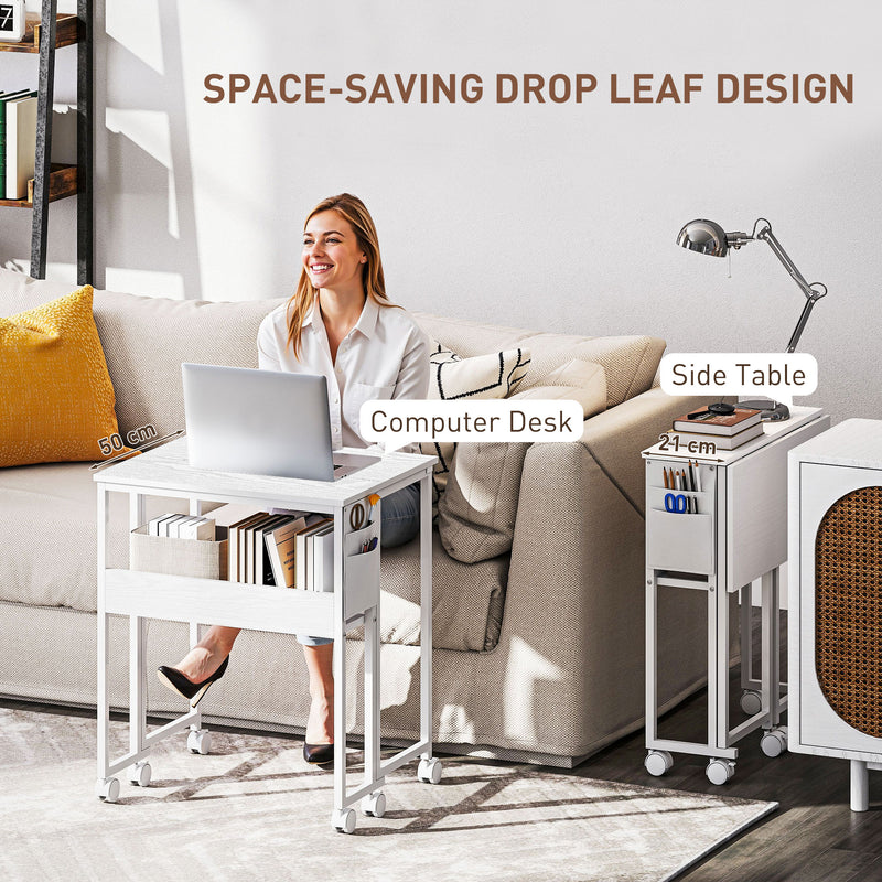 White Drop Leaf Writing Desk 63 cm Compact Space Saving Home Office Workstation