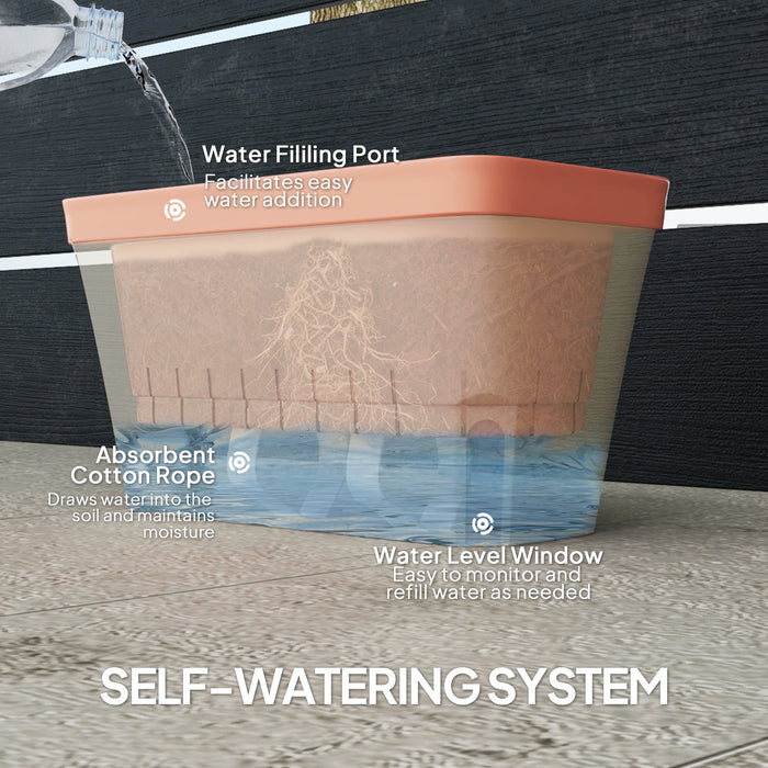 Set of 3 Self Watering Rectangular Planters 27cm with Water Level Window by Outsunny