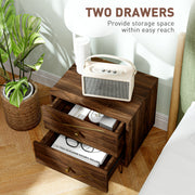 Set of 2 Brown Wooden Bedside Tables with Drawers and Gold Hairpin Legs by HOMCOM