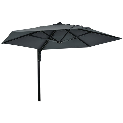 Dark Grey 25m Wall Mounted Garden Parasol With 180 Degree Rotating Canopy For Patio