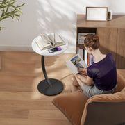 C Shaped Side Table with Marble Effect Top for Sofa or Bedside Use, White