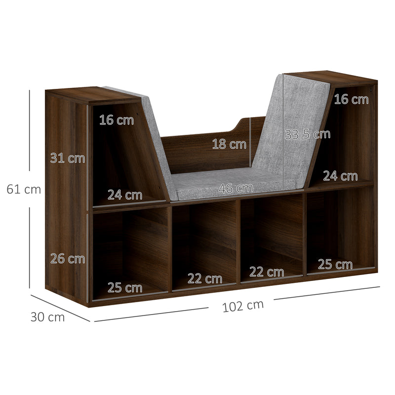 Bookcase Storage Shelf with Cushioned Reading Seat Cube Organiser Chestnut by HOMCOM