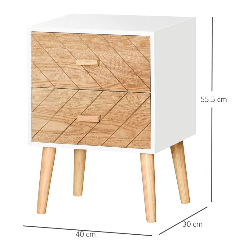 Set of 2 Modern Bedside Tables with Drawer and Wooden Legs Ideal for Bedroom Storage White