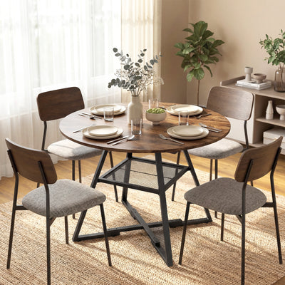 4 Seater Round Dining Table with Storage Shelf Modern Industrial Style Rustic Brown Black Homcom