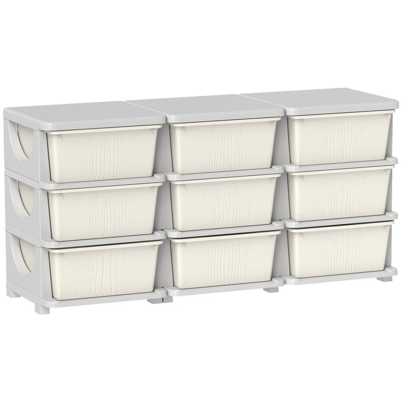 Kids Toy Storage Organiser with Nine Removable Drawers for Bedroom or Playroom Cream
